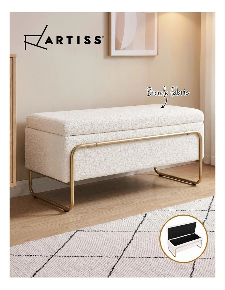 Artiss Storage Ottoman Boucle Padded Seat Footrest Hidden Storage Cream White image 6