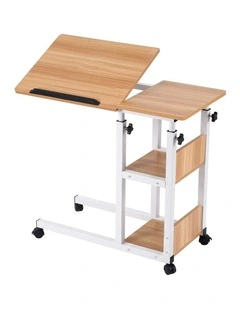 Artiss 3 Tier Adjustable Laptop Desk Tiltable Mobile Side Table Wheels Oak