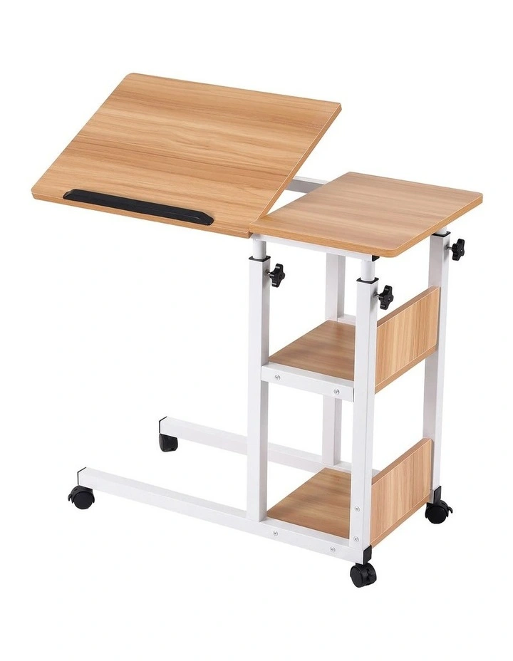 Artiss 3 Tier Adjustable Laptop Desk Tiltable Mobile Side Table Wheels Oak image 1