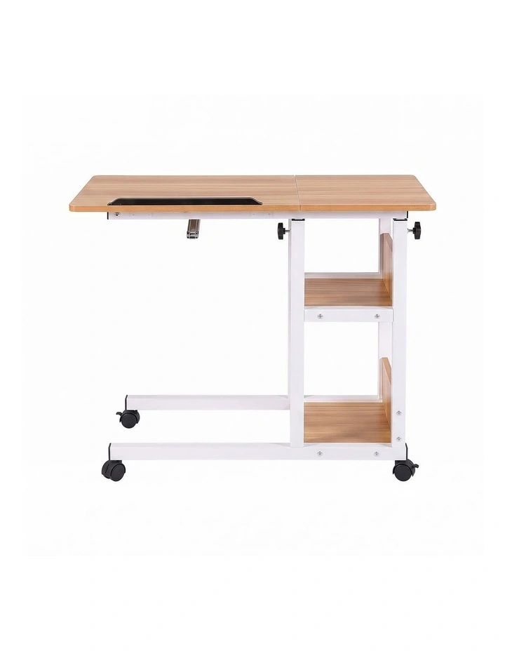 Artiss 3 Tier Adjustable Laptop Desk Tiltable Mobile Side Table Wheels Oak image 3