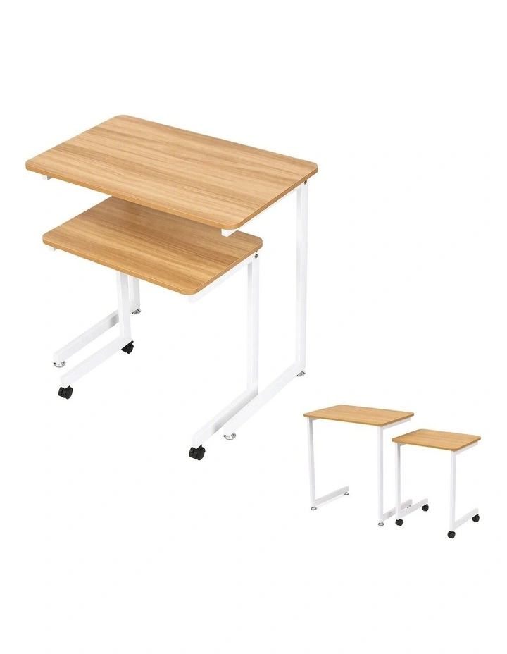 Artiss Mobile Laptop Desk Set 2-In-1 C-Shaped Nesting Table Oak image 1