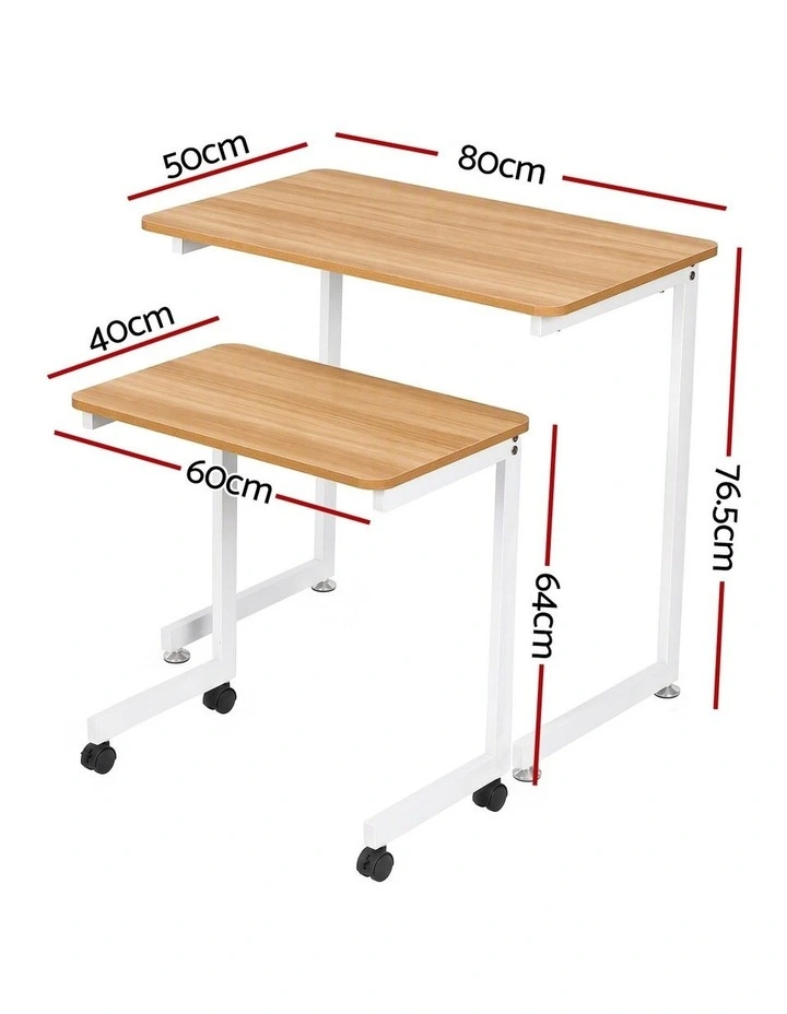 Artiss Mobile Laptop Desk Set 2-In-1 C-Shaped Nesting Table Oak image 2