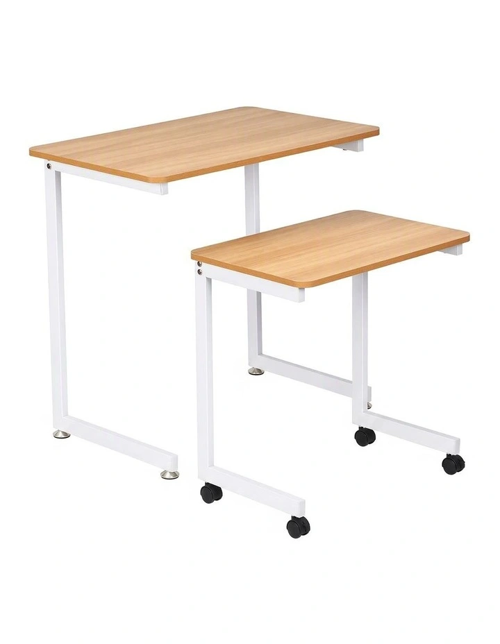 Artiss Mobile Laptop Desk Set 2-In-1 C-Shaped Nesting Table Oak image 3