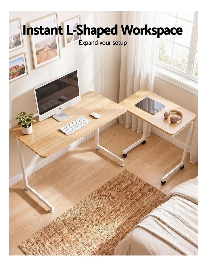 Artiss Mobile Laptop Desk Set 2-In-1 C-Shaped Nesting Table Oak image 4