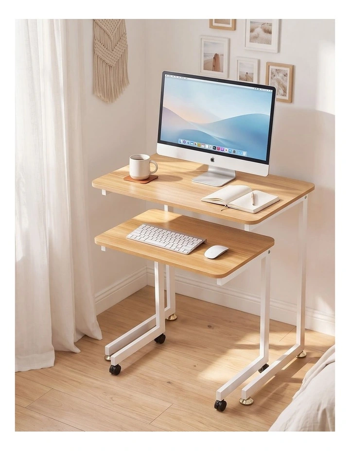 Artiss Mobile Laptop Desk Set 2-In-1 C-Shaped Nesting Table Oak image 6