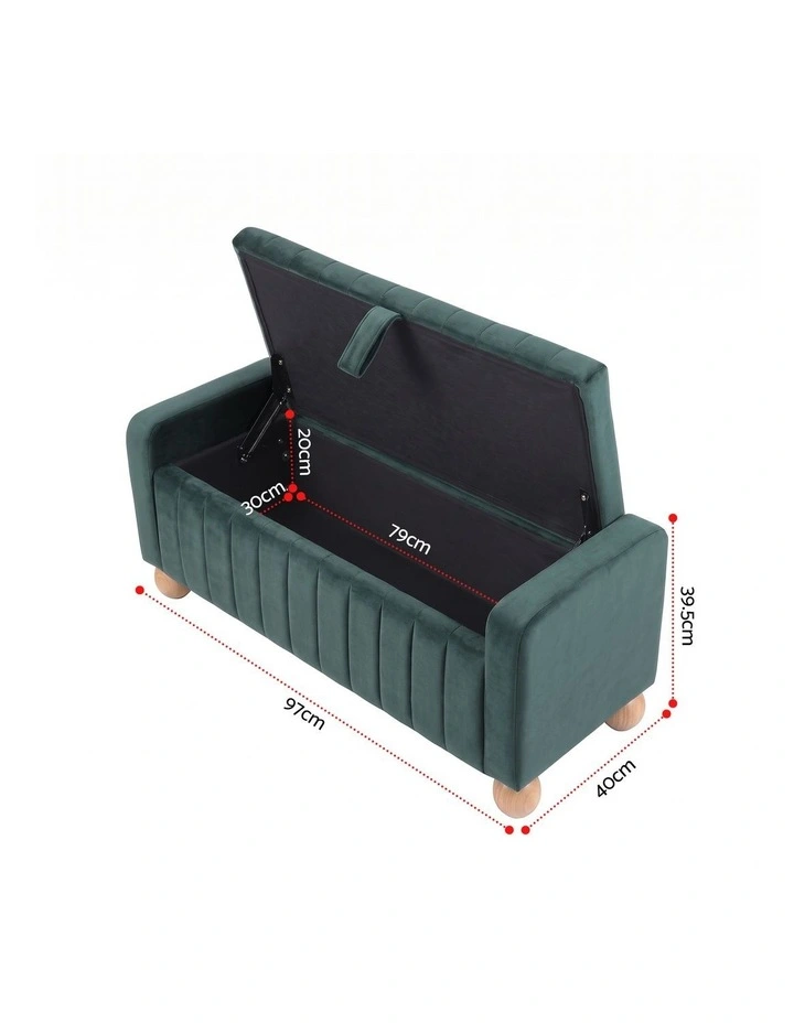 Artiss Storage Ottoman Bench Velvet Blanket Box Stool Footrest Ball Feet Green image 2