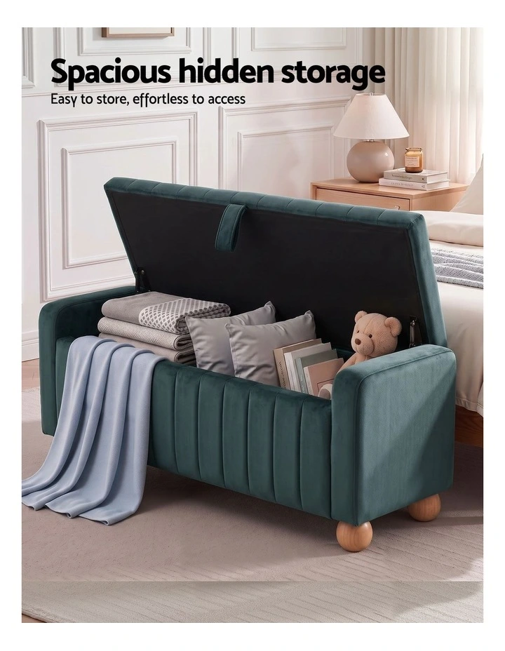 Artiss Storage Ottoman Bench Velvet Blanket Box Stool Footrest Ball Feet Green image 5
