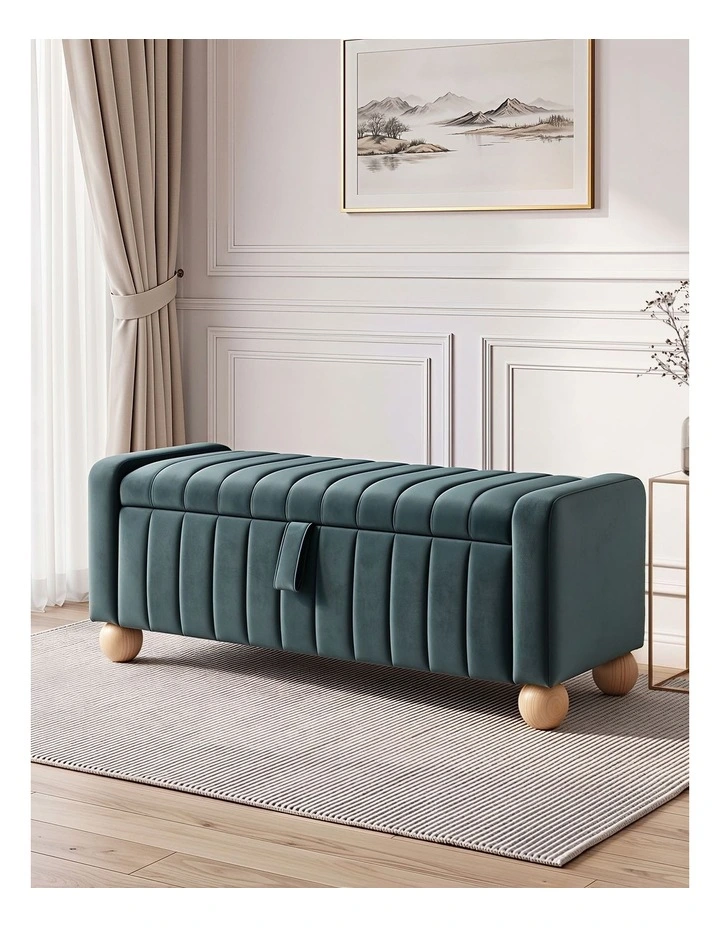 Artiss Storage Ottoman Bench Velvet Blanket Box Stool Footrest Ball Feet Green image 6