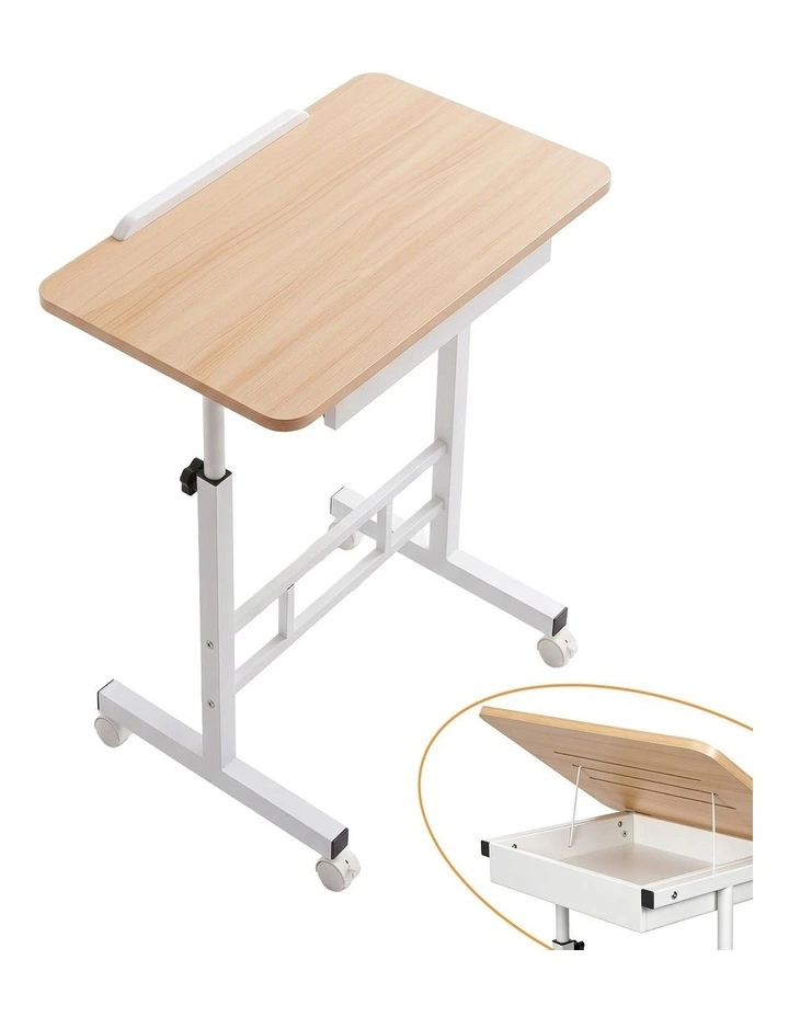 Artiss Adjustable Laptop Desk Mobile Bedside Table Hidden Storage Wood image 1