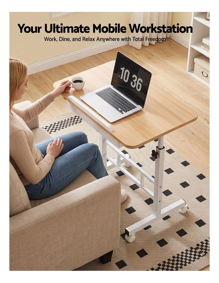 Artiss Adjustable Laptop Desk Mobile Bedside Table Hidden Storage Wood image 4