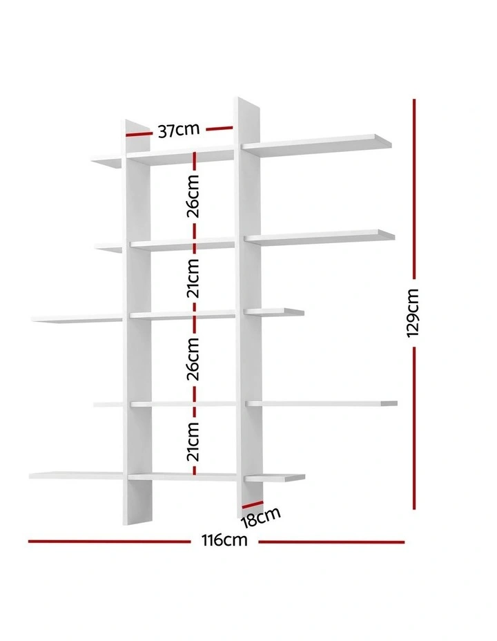 Artiss 15-Section Wall Mounted Floating Bookshelf Display Rack 116x18x129cm image 2