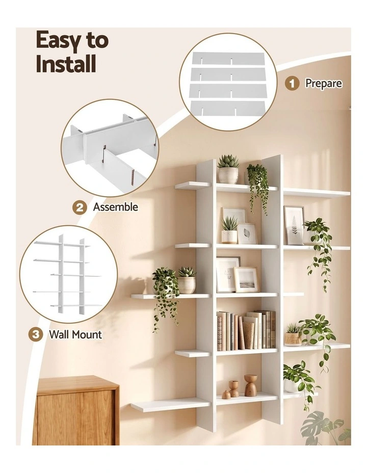 Artiss 15-Section Wall Mounted Floating Bookshelf Display Rack 116x18x129cm image 5