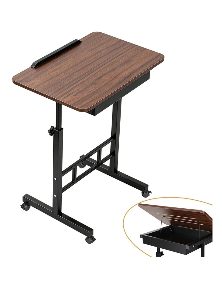 Artiss Adjustable Laptop Desk Mobile Bedside Table Hidden Storage Walnut image 1