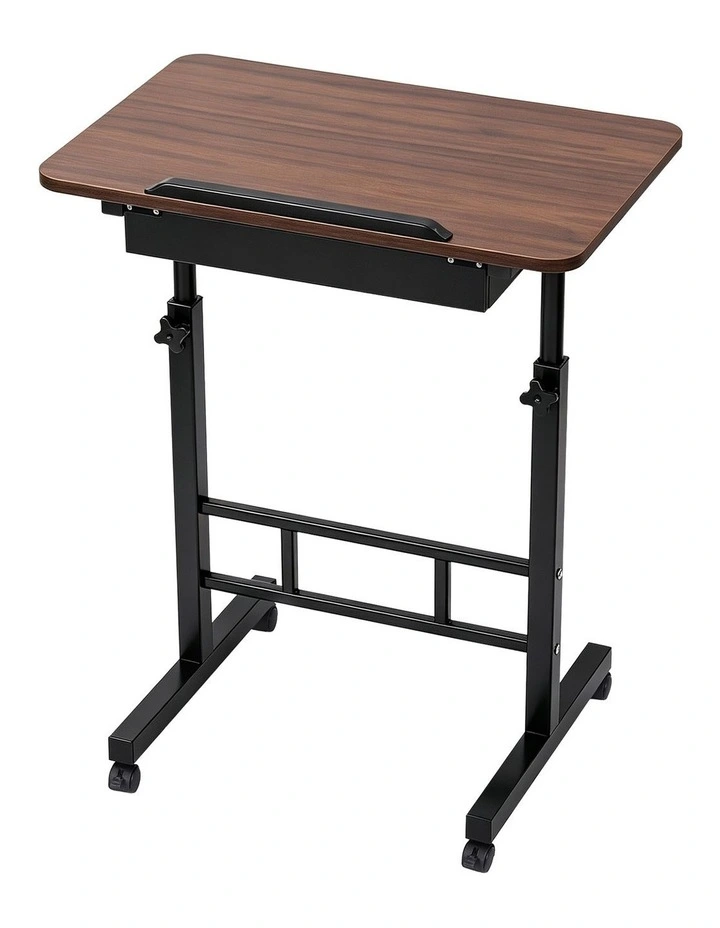 Artiss Adjustable Laptop Desk Mobile Bedside Table Hidden Storage Walnut image 3