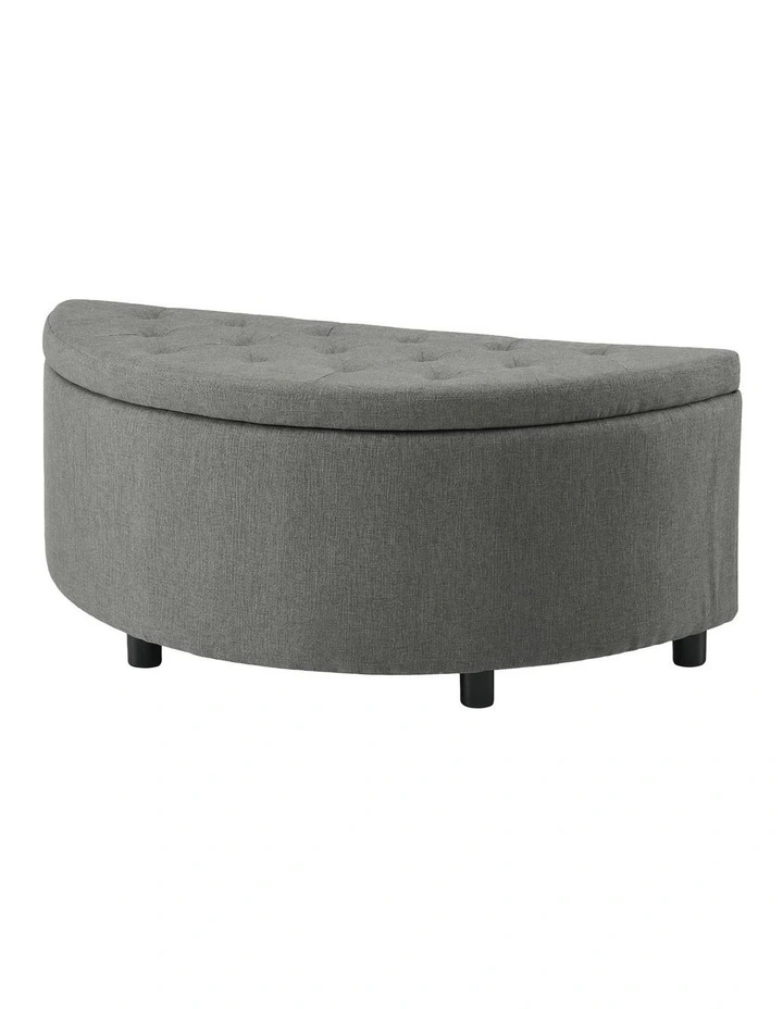 Artiss Storage Ottoman Bench Linen Fabric Tufted Half Round Footstool Grey image 1