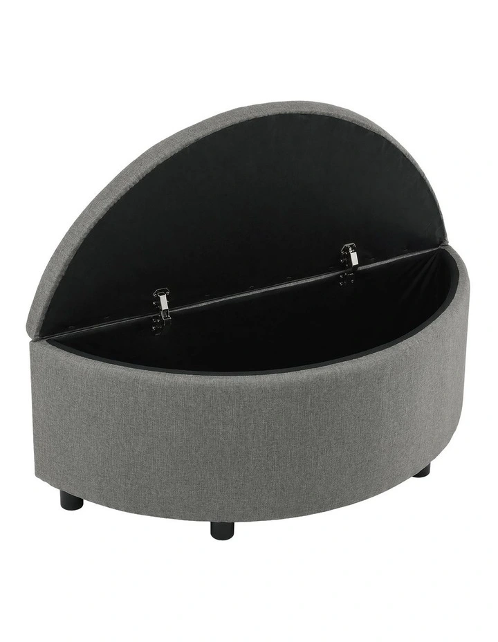 Artiss Storage Ottoman Bench Linen Fabric Tufted Half Round Footstool Grey image 3