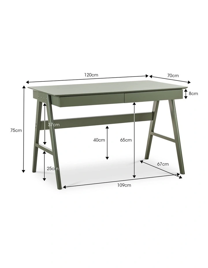 Aleksander 2 Drawer Writing Desk in Olive Green image 6