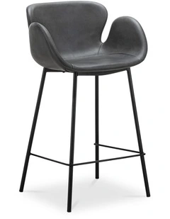 Lennox Set of 2 Vegan Leather Barstool in Vintage Charcoal
