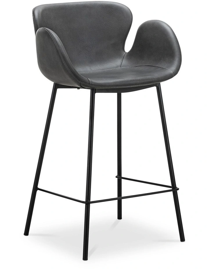 Lennox Set of 2 Vegan Leather Barstool in Vintage Charcoal image 1