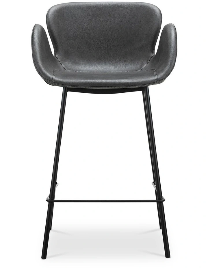 Lennox Set of 2 Vegan Leather Barstool in Vintage Charcoal image 2