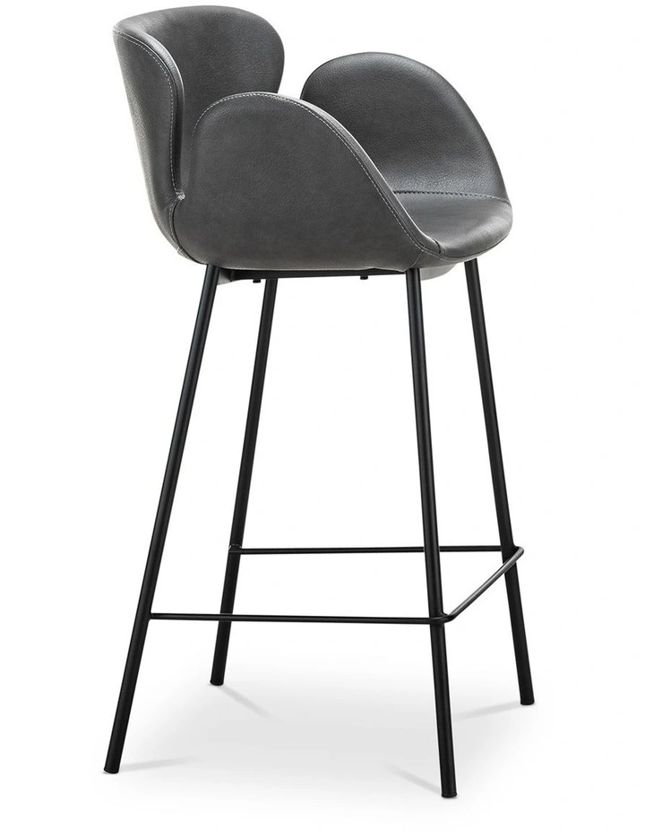 Lennox Set of 2 Vegan Leather Barstool in Vintage Charcoal image 3
