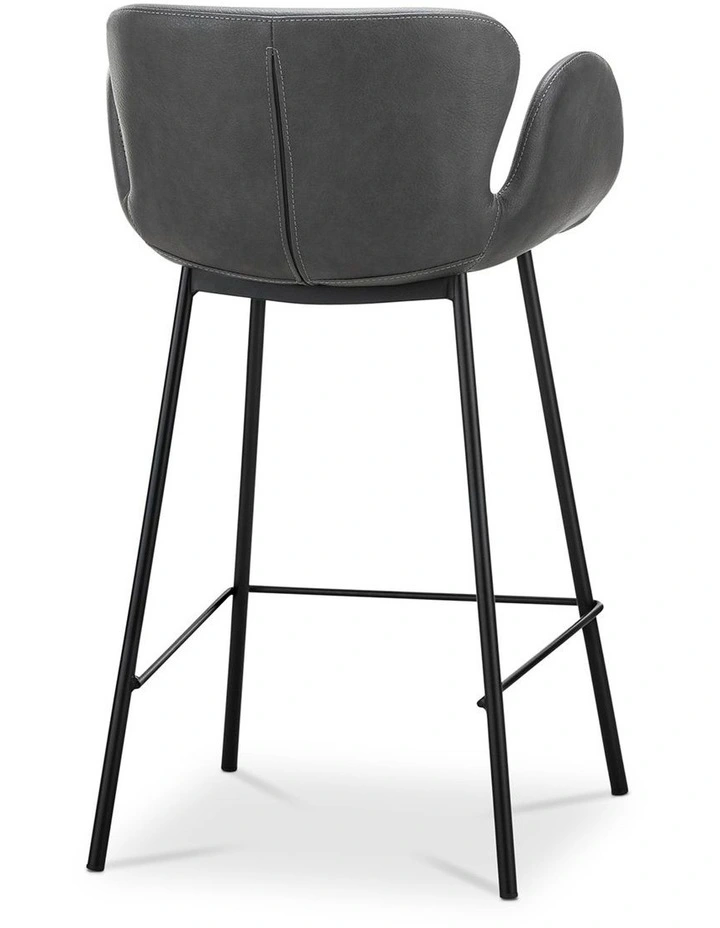 Lennox Set of 2 Vegan Leather Barstool in Vintage Charcoal image 4