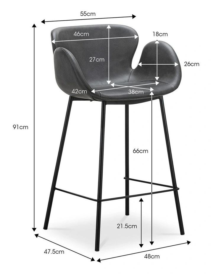 Lennox Set of 2 Vegan Leather Barstool in Vintage Charcoal image 7