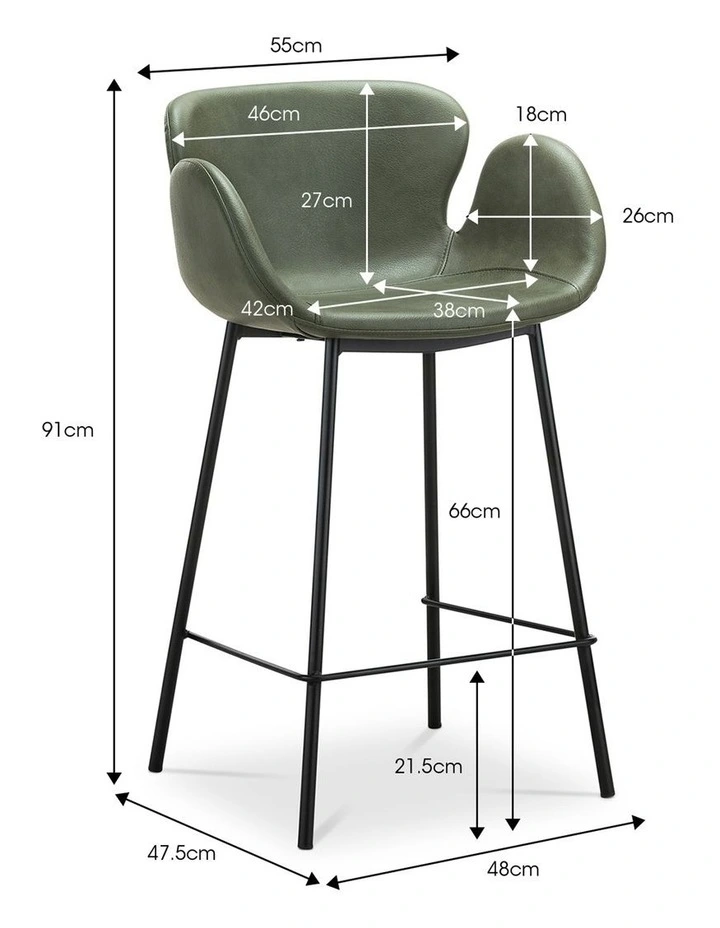 Lennox Set of 2 Vegan Leather Barstool in Vintage Charcoal image 7