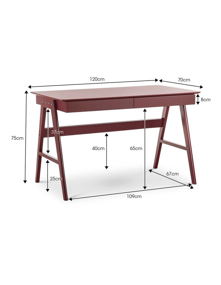 Aleksander 2 Drawer Writing Desk in Burgundy Red image 6