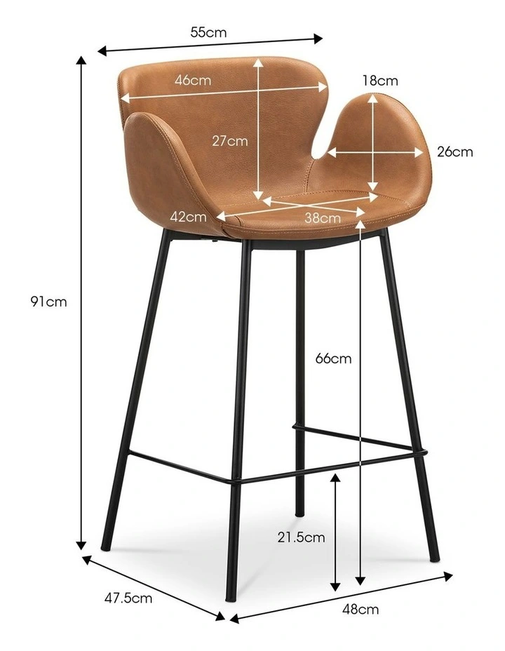 Lennox Set of 2 Vegan Leather Barstool in Vintage Tan image 7