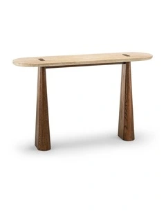 Saraya 135cm Travertine Console Table in Honey & Brown Oak