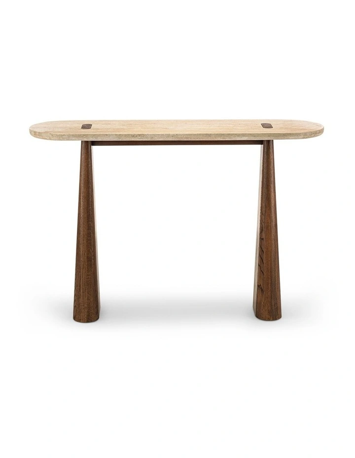 Saraya 135cm Travertine Console Table in Honey & Brown Oak image 2
