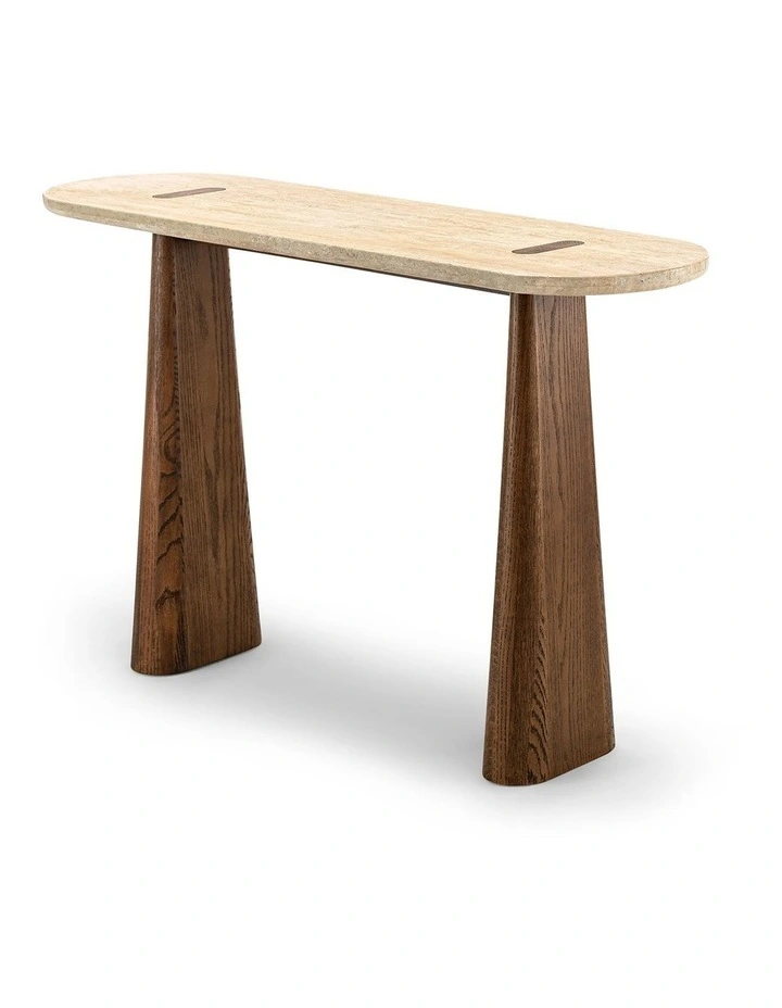 Saraya 135cm Travertine Console Table in Honey & Brown Oak image 3