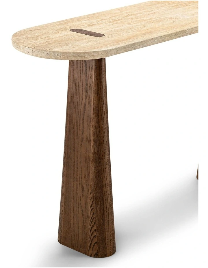 Saraya 135cm Travertine Console Table in Honey & Brown Oak image 4
