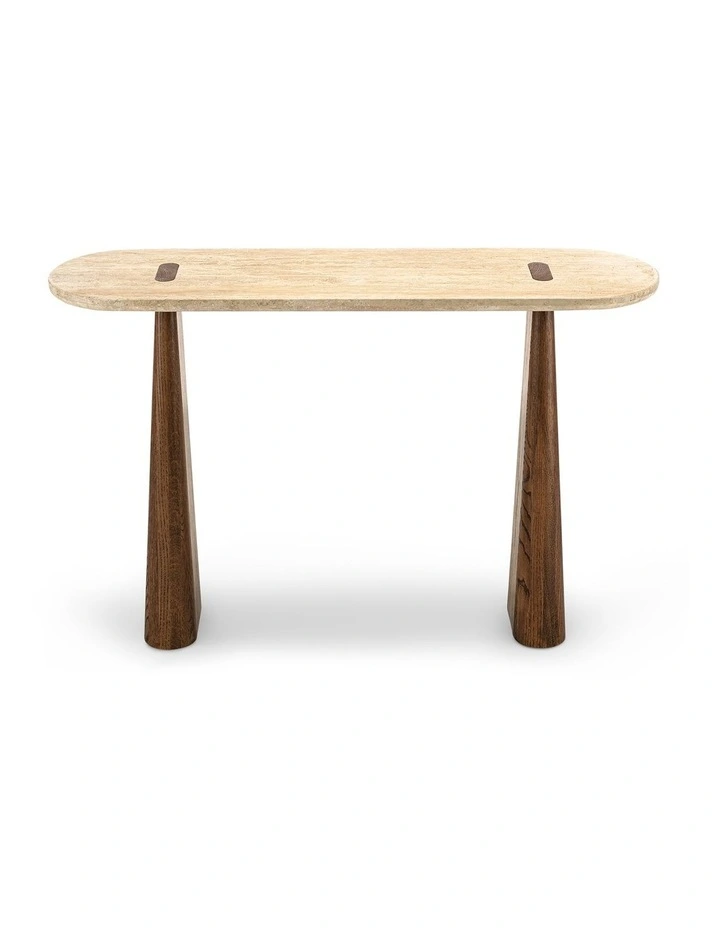 Saraya 135cm Travertine Console Table in Honey & Brown Oak image 6
