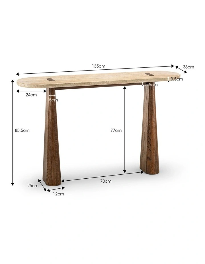 Saraya 135cm Travertine Console Table in Honey & Brown Oak image 7