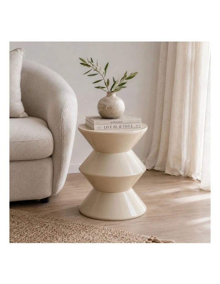 Totem Sculptural Round Side Table | Beige image 3