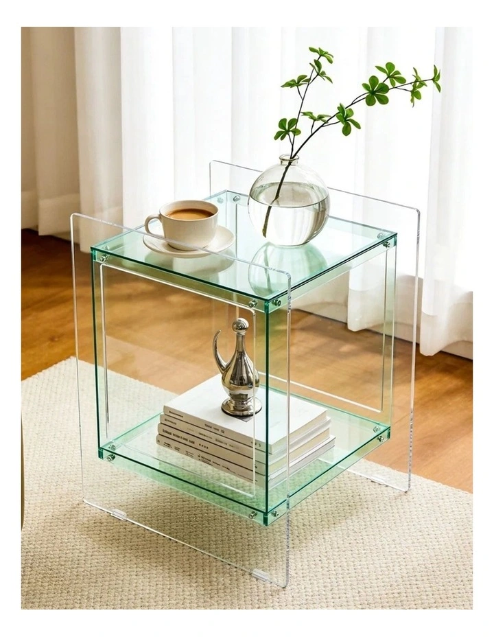 Light Green Acrylic End Table Modern Cube Side Table With Open Shelf image 2