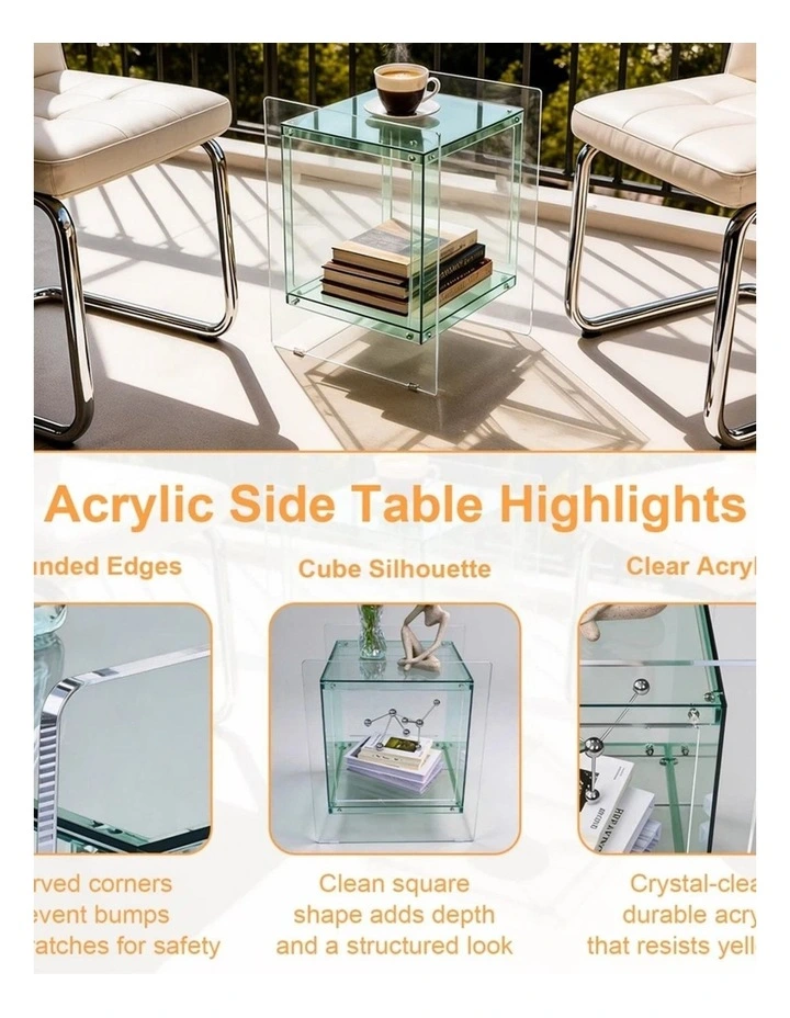 Light Green Acrylic End Table Modern Cube Side Table With Open Shelf image 4
