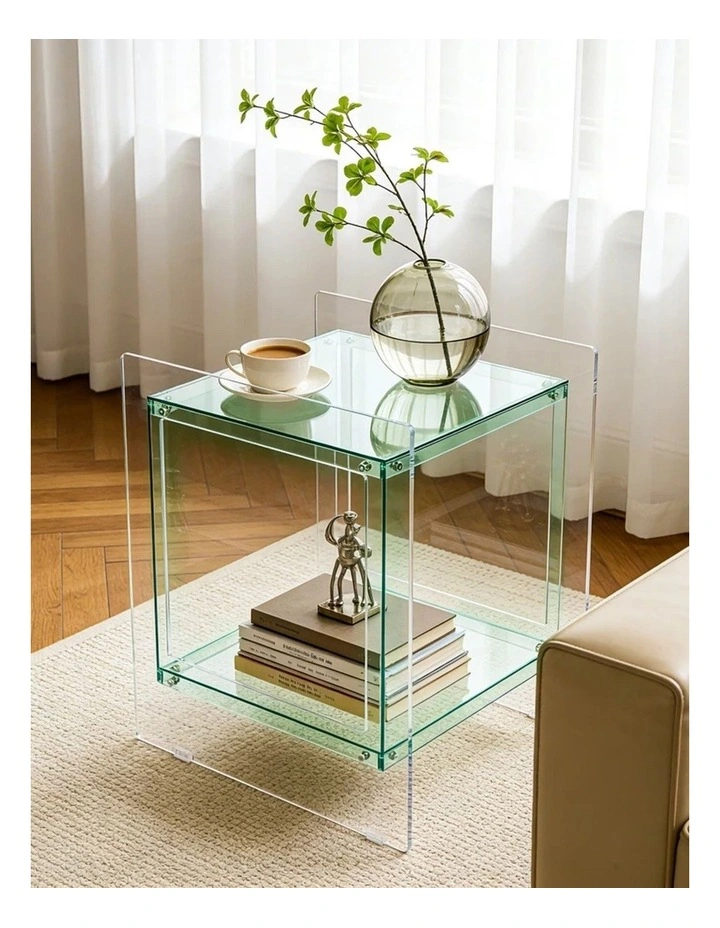 Light Green Acrylic End Table Modern Cube Side Table With Open Shelf image 6
