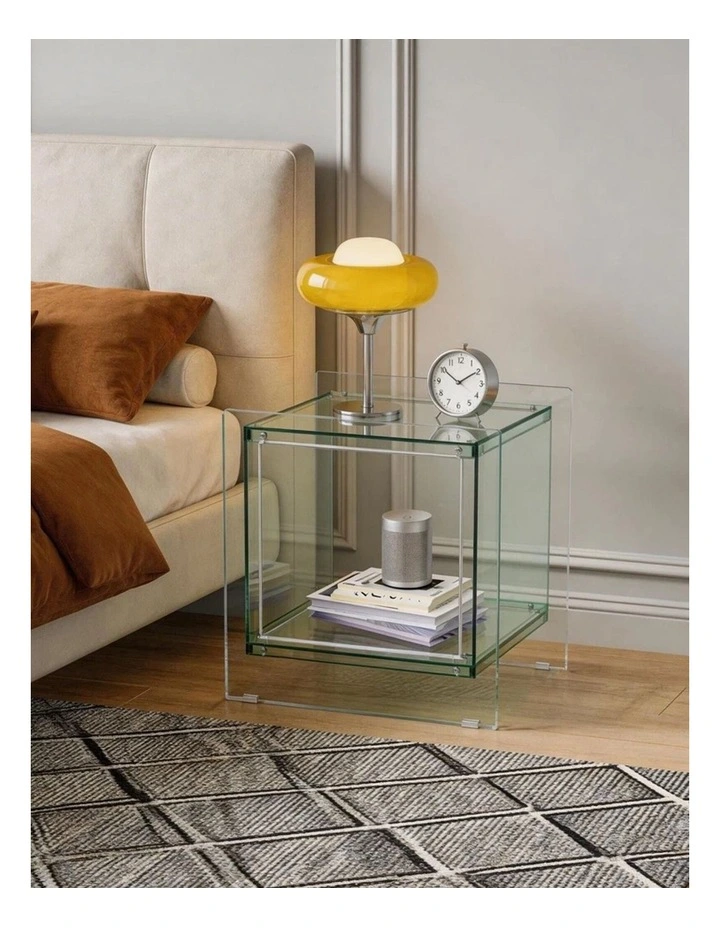 Light Green Acrylic End Table Modern Cube Side Table With Open Shelf image 7
