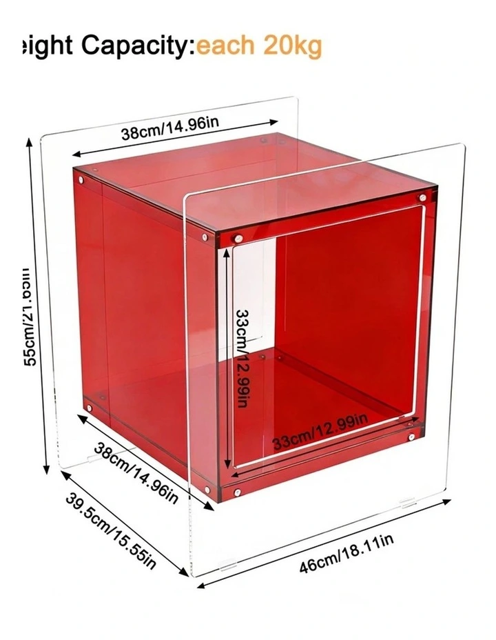Red Acrylic End Table Modern Cube Design Side Table With Shelf Unit image 3