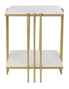 Gold End Table White Sintered Stone Top Bedside Side Table with Shelf