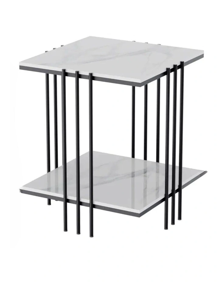 Black Modern Sintered Stone Side Table with Metal Frame and Two Tiers image 1