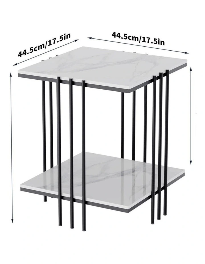 Black Modern Sintered Stone Side Table with Metal Frame and Two Tiers image 5