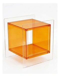 Orange Acrylic End Table Modern Cube Storage Side Table With Shelf