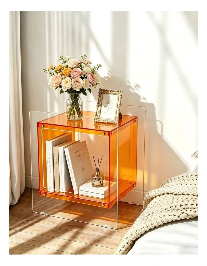 Orange Acrylic End Table Modern Cube Storage Side Table With Shelf image 2