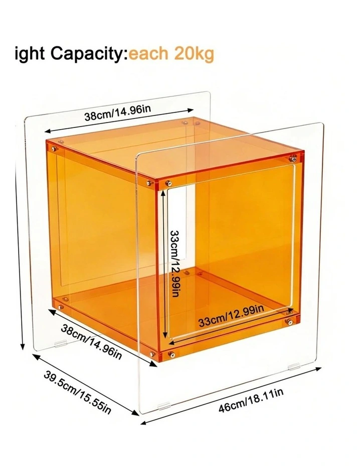 Orange Acrylic End Table Modern Cube Storage Side Table With Shelf image 3