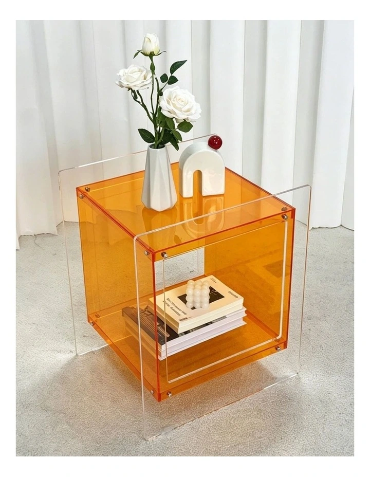 Orange Acrylic End Table Modern Cube Storage Side Table With Shelf image 6