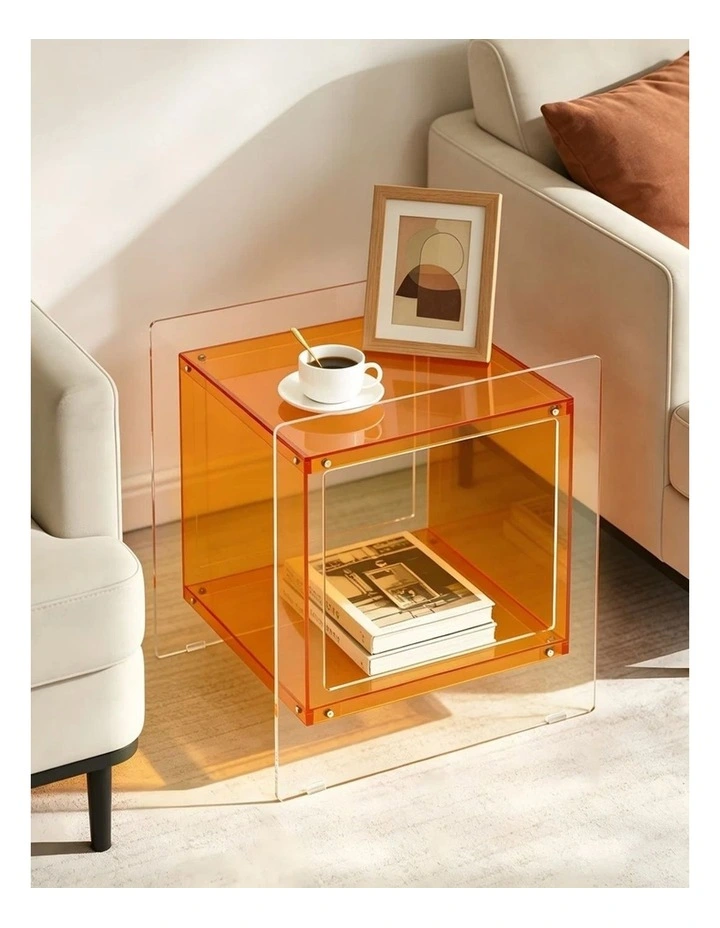 Orange Acrylic End Table Modern Cube Storage Side Table With Shelf image 7